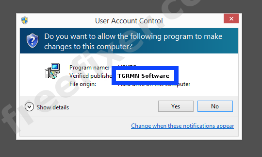 Screenshot where TGRMN Software appears as the verified publisher in the UAC dialog